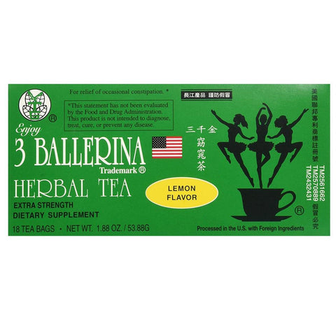 3 BALLERINA Herbal Tea Dieters Drink Extra Strength Lemon Flavor 18 Tea Bags 1.88 Oz (53.88 g) - CoCo Island Mart