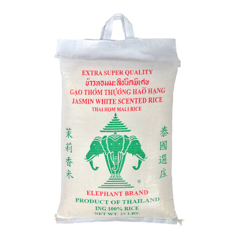 Three Elephants Extra Super Quality Thai Jasmine White Scented Rice 25LBS