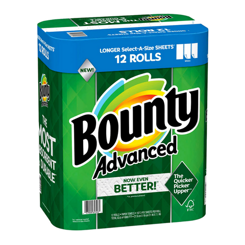 BOUNTY Advanced Paper Towels 12 Rolls 107 2-Ply Sheets Per Roll