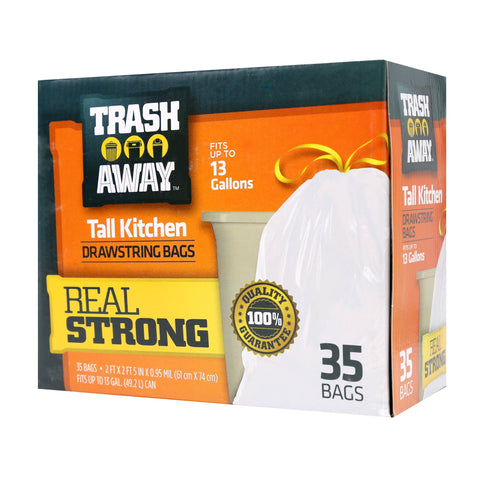 Trash Away Drawstring Trash Tall Kitchen White up to 13 gallons 35