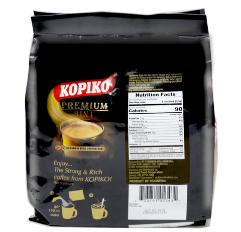 Kopiko Instant Premium 3 in 1 Coffee with Non Dairy Creamer and Sugar (30 Sachets X 0.7 Oz) 21 Oz (600 g)