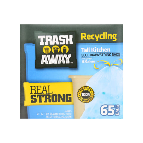 Trash Away Tall Kitchen Recycling Blue Drawstring Trash 65 bags