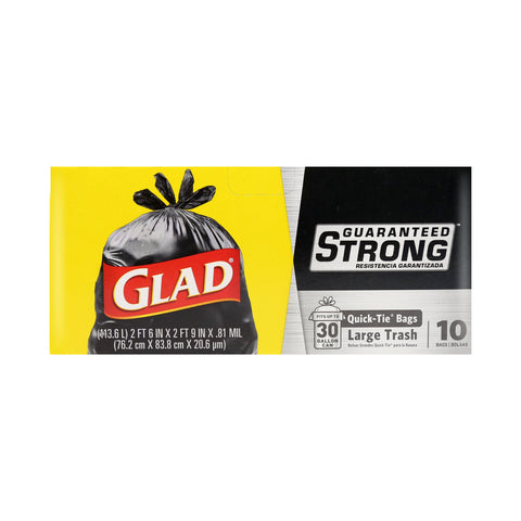 Glad Guaranteed Strong Large Trash Quick Tie Bags 10 Count