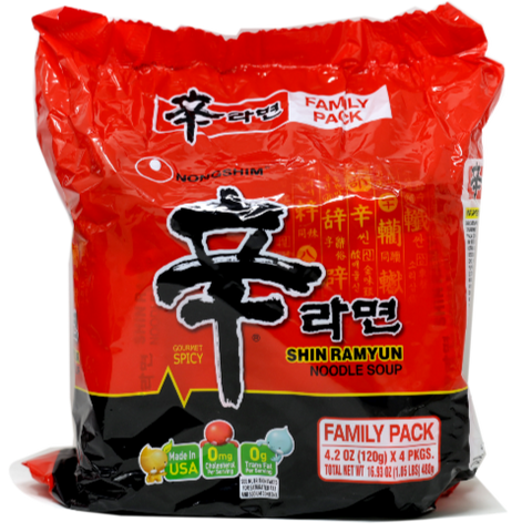 Nongshim Shin Ramyun Ramen Noodle Soup Spicy Flavor Family Pack 4-PACK 16.93 Oz (480 g)