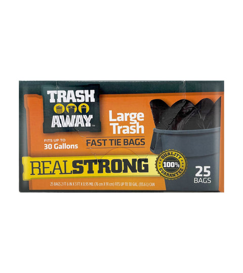 TRASH AWAY, 100% Quality Guarantee Drawstring Super Strength 30 Gallon Trash Bags - Pack of 25 Drawstring Bags, 2ft 6" x 3ft 1.10 mil (76cm x 91cm)