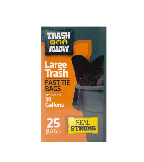 TRASH AWAY, 100% Quality Guarantee Drawstring Super Strength 30 Gallon Trash Bags - Pack of 25 Drawstring Bags, 2ft 6" x 3ft 1.10 mil (76cm x 91cm)