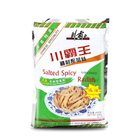 Spicy King Salted Spicy Shredded Radish Sesame Flavor 14.1 Oz (400 g) - 川霸王 精制榨菜絲  麻油味 400克