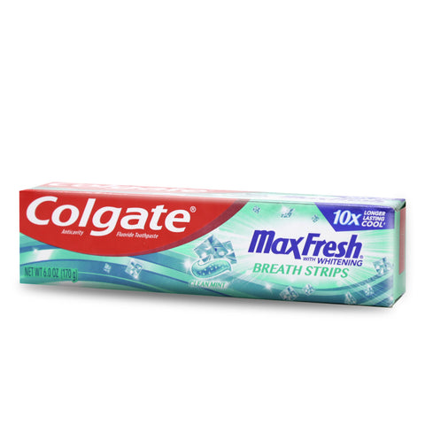 Colgate Max Fresh W/ Whitening Breath Strips Clean Toothpaste Mint Flavor 6 Oz (170 g)