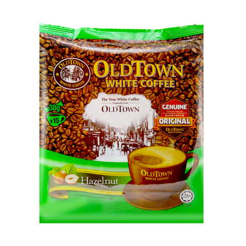 OLD TOWN 3 in 1 White Coffee Hazelnut Flavored 21.1 Oz (570 g) (15 Sticks X 38 g)