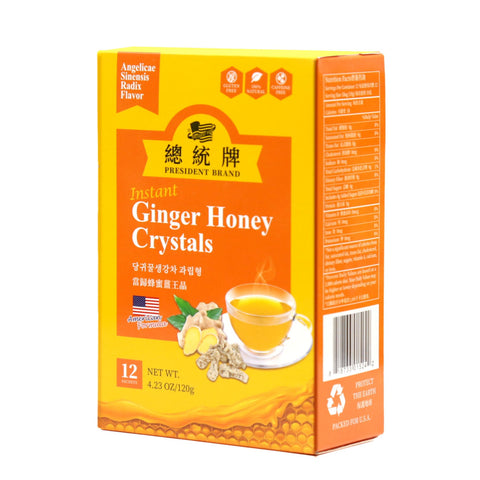 President Brand Instant Ginger Honey Crystal Angelicae Sinensis Radix Flavor, 12 sachets 4.23 Oz (120 g)