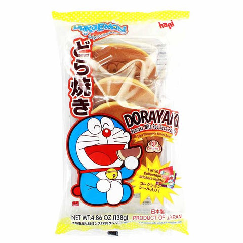 Hapi Doraemon Japanese Dorayaki Pancake filled with Red Bean Paste 3 Pieces 4.86 Oz (138 g)