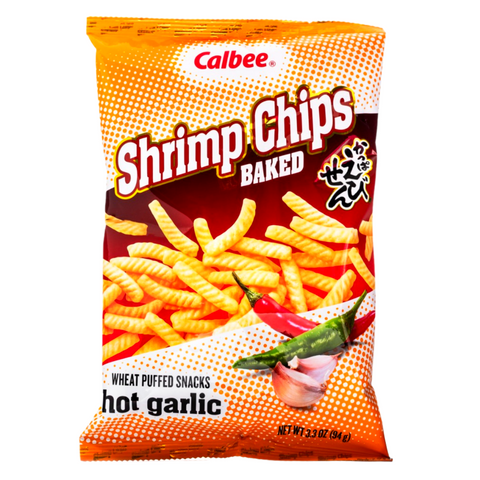 Calbee Baked Shrimp Chips Hot Garlic Flavor 3.3 Oz (94 g)