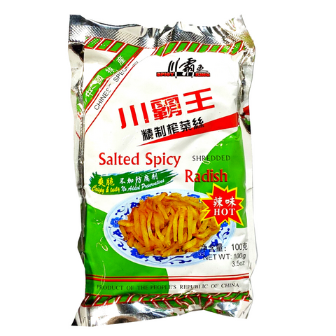 Spicy King Salted Spicy Shredded Radish Hot Flavor 3.5 Oz (100 g) - 川霸王 精制榨菜噝絲 辣味 100克