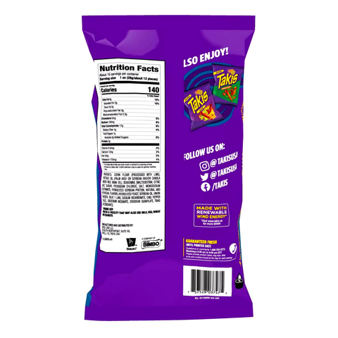 Takis Blue Heat Hot Chili Pepper Tortilla Chips Extreme Spicy 9.9 Oz (280.7 g)