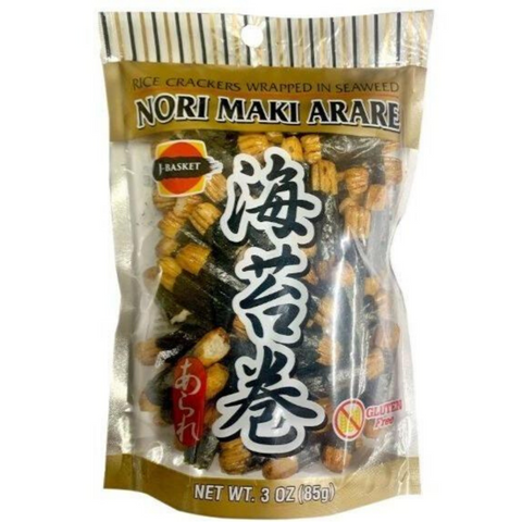 J-Basket Nori Maki Arare Rice Crackers Wrapped in Seaweed Gluten Free 3 Oz (85 g)