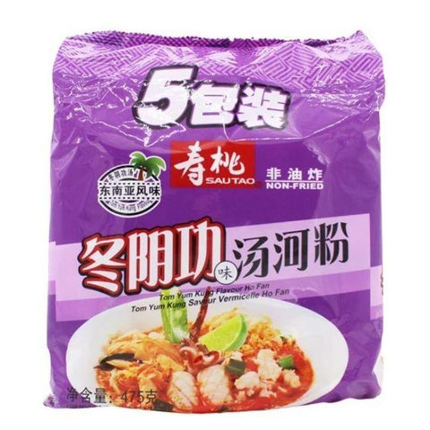 Sautao Instant Tom Yum Kung Flavor Ho Fan | Instant Tom Yum Rice Vermicelli Noodles Soup 5 PACKS 16.7 Oz (475 g) - 寿桃冬荫功河粉 - CoCo Island Mart
