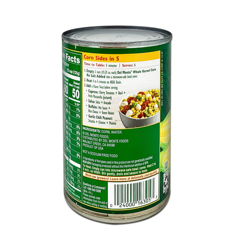 DEL MONTE Canned Sweet Whole Kernel Corn - No Salt Added, 432g (15.25oz)