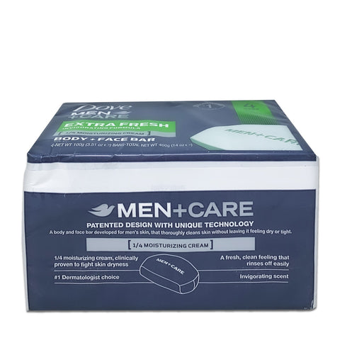 DOVE, Men Plus Care Extra Fresh Invigorating Formula Bar Soap for Body and Face, 400g (14oz) 4 counts