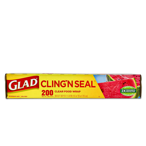 GLAD, Cling'n Seal Plastic Food Wrap, 200 Square Foot Roll - 1 pack, 200 sq ft (69YD x 11-5/8") 18.5m^2 (63m x 29.5 cm)