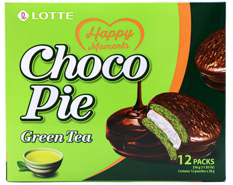 LOTTE Choco Pie Green Tea Flavor 11.85 Oz (336 g) - 12 PACKS
