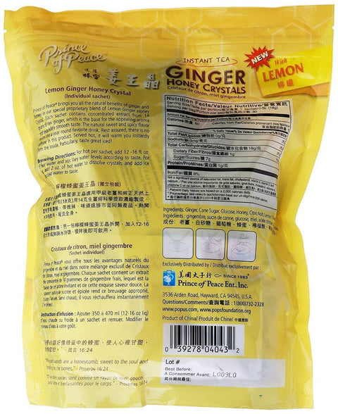 Prince of Peace Instant Lemon Ginger Honey Crystals Tea 30 Sachets X 18 g (19 Oz/540 g)
