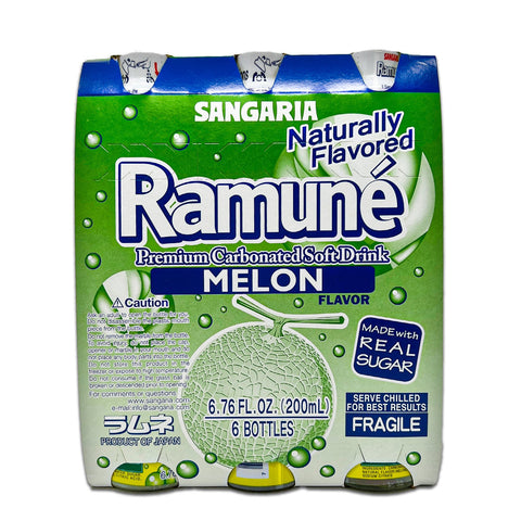 Sangaria RAMUNE Premium Soda, Mmm Melon Flavor, 6 Bottles, 6.76 fl.oz (200ML)
