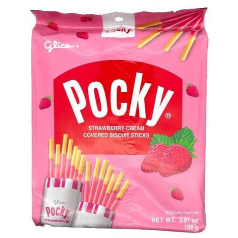 GLICO Pocky Strawberry Cream Biscuit Sticks - 9 Packs 3.81 Oz (108 g)