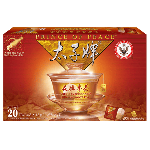 Prince of Peace American Wisconsin Ginseng Root Tea 20 Tea Bags X 1.8 g (1.3 Oz/36 g)
