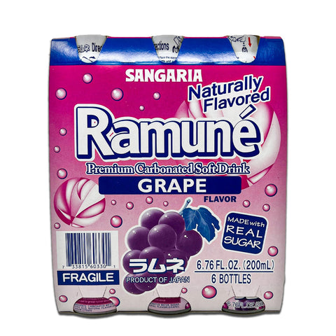 Sangaria RAMUNE Premium Soda, Great Grapes Flavor, 6 Bottles, 6.76 fl.oz (200ML)