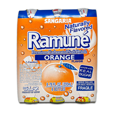 Sangaria RAMUNE Premium Soda, O-MAZING Orange Flavor, 6 Bottles, 6.76 fl.oz (200ML)