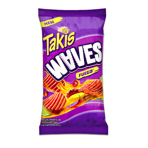 TAKIS Waves Fuego, Hot Chili Pepper and Lime Artificially Flavored Potato Chip, 227g (8oz)