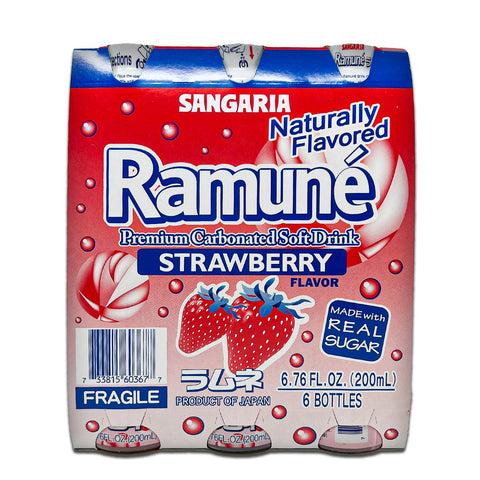 Sangaria RAMUNE Premium Soda, Sweet Strawberry Flavor, 6 Bottles, 6.76 fl.oz (200ML)