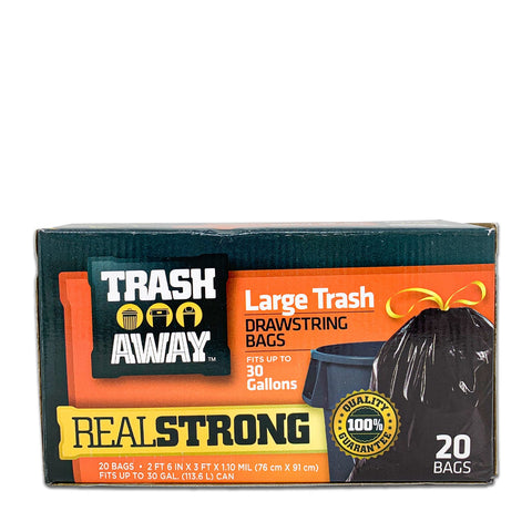 TRASH AWAY, 100% Quality Guarantee Drawstring Super Strength 30 Gallon –  CoCo Fresh Mart