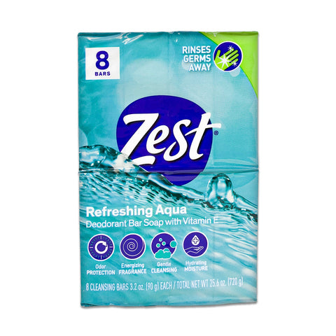 ZEST, Refreshing Aqua Deodorant Bar Soap with Vitamin E, 25.6oz  (8 counts)